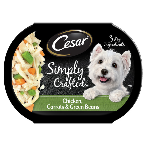 Cesar Simply Crafted Wet Dog Food Meal Topper, Chicken, Carrots & Green Beans, 1.3 oz. Tub