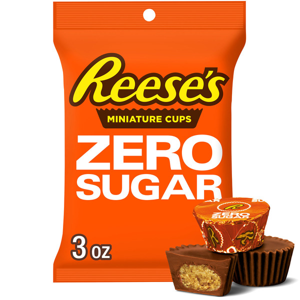 Reese's Zero Sugar Miniatures Chocolate Peanut Butter Cups, Candy Bag, 3 oz