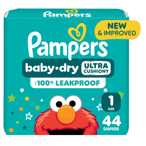 Pampers Baby Dry Diapers, Size 1 (8-14 lbs), Up to 100% leakproof