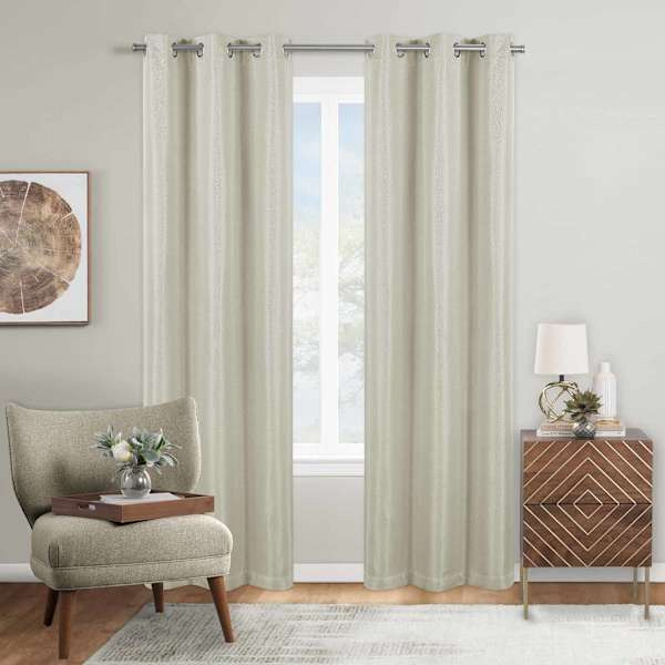 Honeybloom Ivory Herringbone Blackout Curtain Panel, 84"