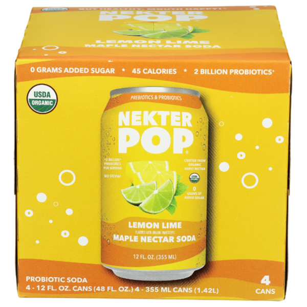 Nekter Pop Organic Lemon Lime Maple Nectar Soda 4 Pack