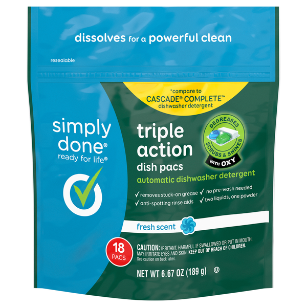 Simply Done Dishwasher Detergent, Automatic, Triple Action, Fresh