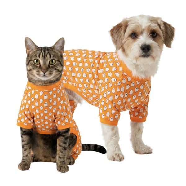 Play On Ghost Print Dog Pajama, Small - Orange