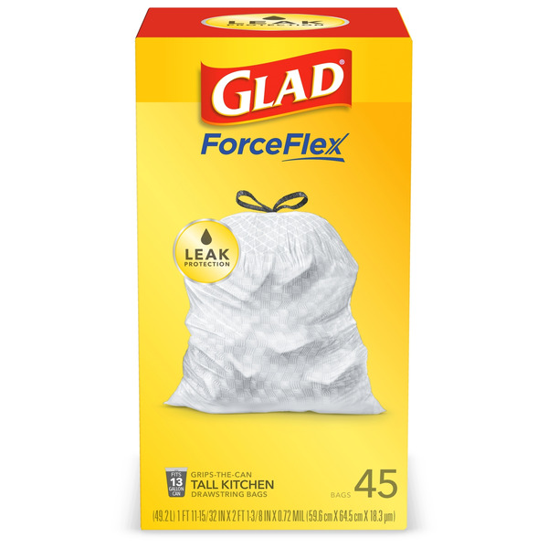 Glad Drawstring Bags, Tall Kitchen, 13 Gallon