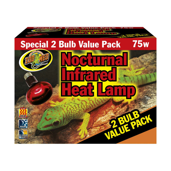 Zoo Med Nocturnal Infrared Heat Lamp 75 Watts Pack Of 2 Bulbs