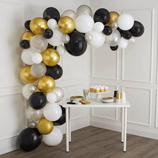 Celebrate It 10' Black, White, Gray & Gold Balloon Garland