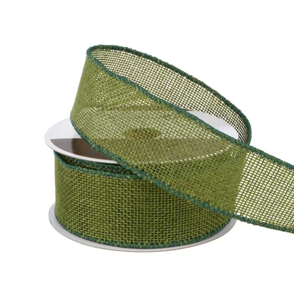 Celebrate It Wired Faux Burlap Ribbon, 1.5 in x 10 yd - Green