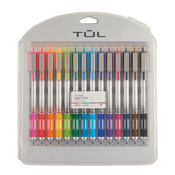 Tul 0.7 mm Medium Point Silver Barrel Retractable Gel Pens With Assorted Standard & Bright Ink Colors