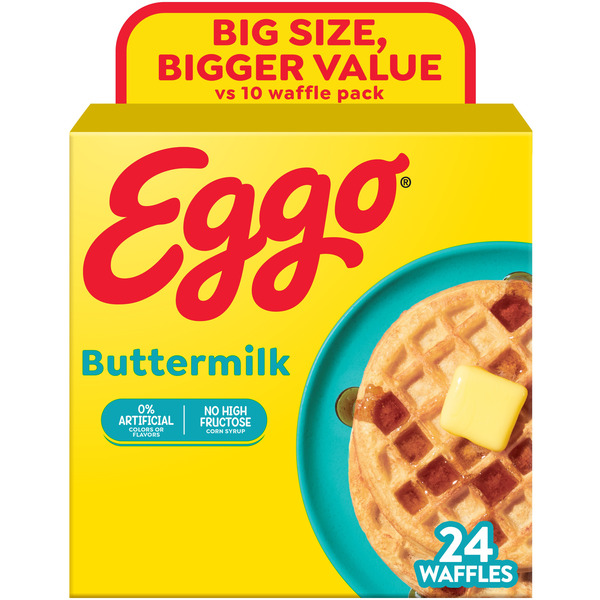 Eggo Buttermilk Waffles, Frozen Breakfast, Family Pack, 24 Count