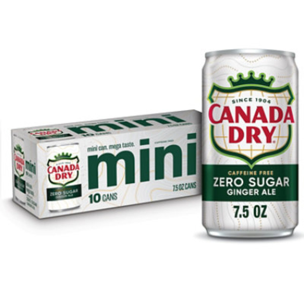 Canada Dry Zero Sugar Ginger Ale Soda, 7.5 fl oz mini cans, 10 pack