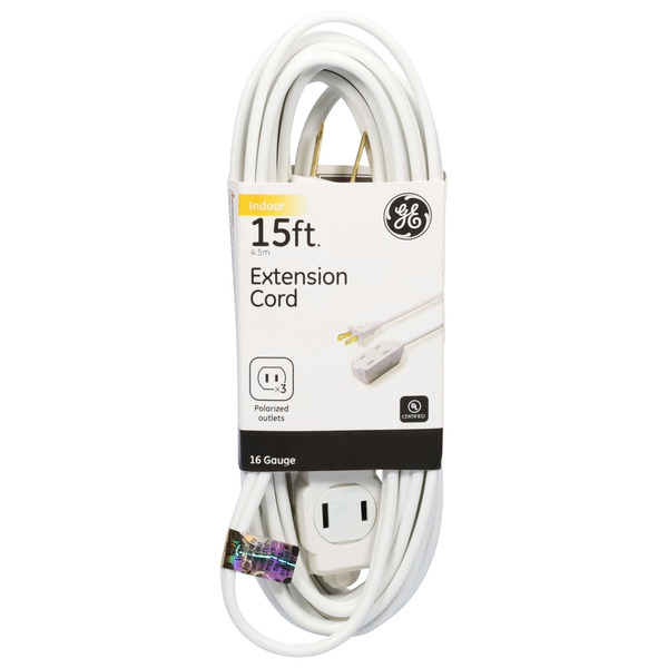 GE Extension Cord, Indoor, White, 15 Feet Same-Day Delivery or