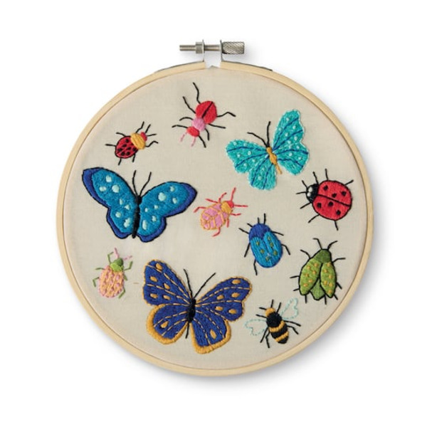 Loops And Threads Bugs & Butterflies Stamped Design Embroidery Kit With Hoop