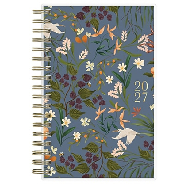 Blue Sky 2027 Bespoke Letterpress Cranes in Flight Calendar Year Weekly & Monthly Standard Planner, 6.125 x 3.625 in