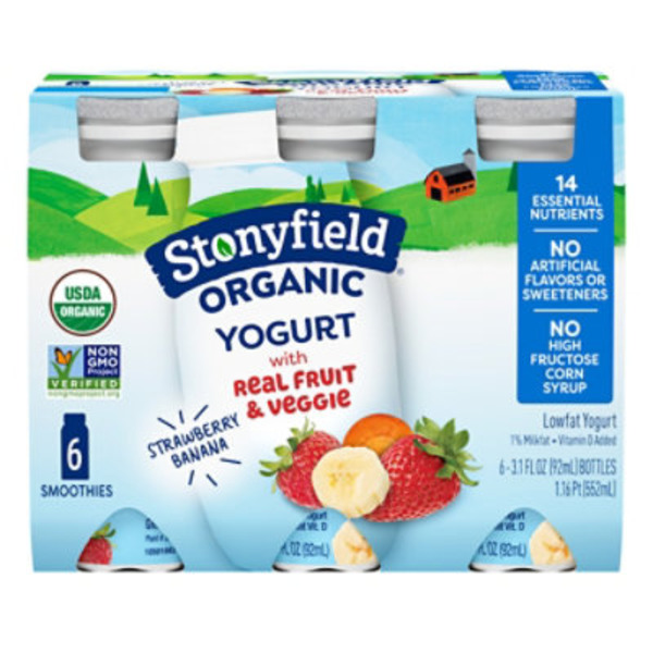 Stonyfield Organic Lowfat Yogurt Smoothies Strawberry Banana