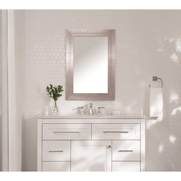 Home Decorators Collection 24 In. W X 35 In. H Rectangular Plastic Framed Wall Bathroom Vanity Mirror In Brushed Nickel (screws Not Included)
