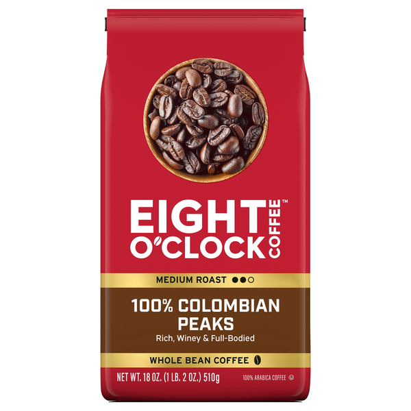 Eight O'Clock Whole Bean Medium Roast 100% Colombian Peaks Coffee
