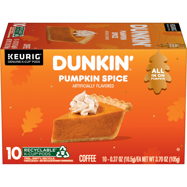 Dunkin' Pumpkin Spice Artificially Flavored Coffee, Keurig K-Cup Pods