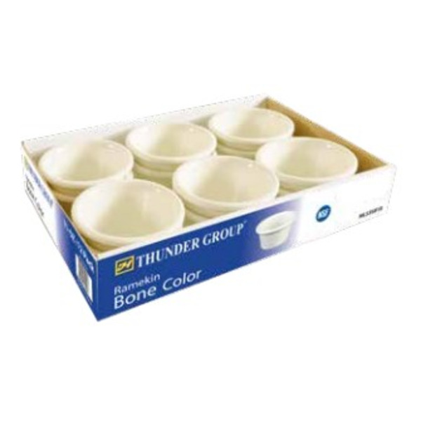 4 oz, 3 3 /8" Fluted Ramekin, Bone-Retail Pack, 12 Ct
