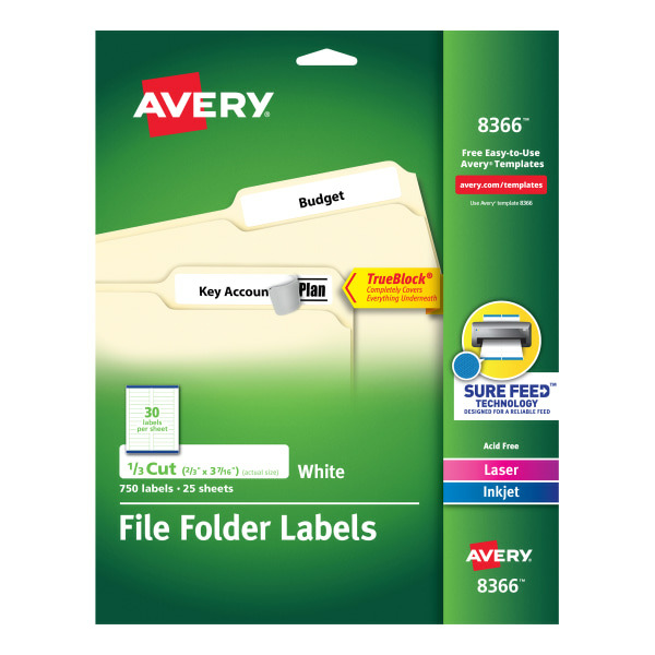 Avery TrueBlock Laser Inkjet White Permanent File Folder Labels