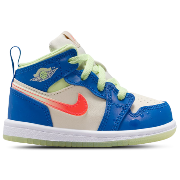 Jordan Kids' AJ 1 Mid SE Boys' Toddler Shoes, Size 5 - Volt/Blue/Tan