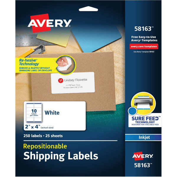 Avery 2" x 4" White Re-hesive Inkjet Labels