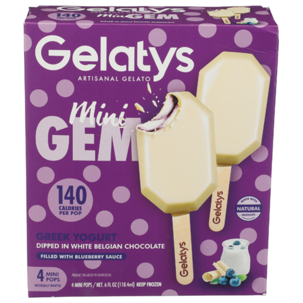 Gelatys Artisanal Gelato White Chocolate Blueberry Mini Gem Pop 4 Pack