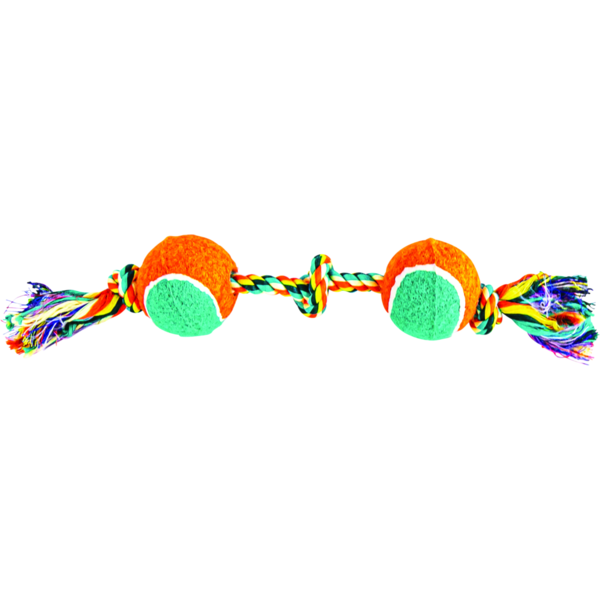 Play On Rope Tug Dog Toy With 2 Tennis Ball, Small