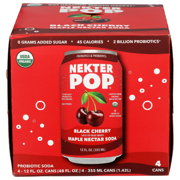 Nekter Pop Organic Black Cherry Maple Nectar Soda 4 Pack