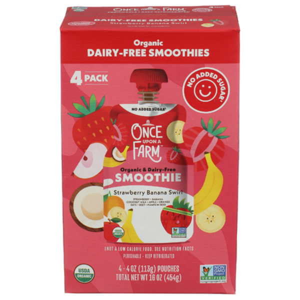 Once Upon A Farm Organic Strawberry Banana Swirl Dairy Free Smoothie 4 Pack