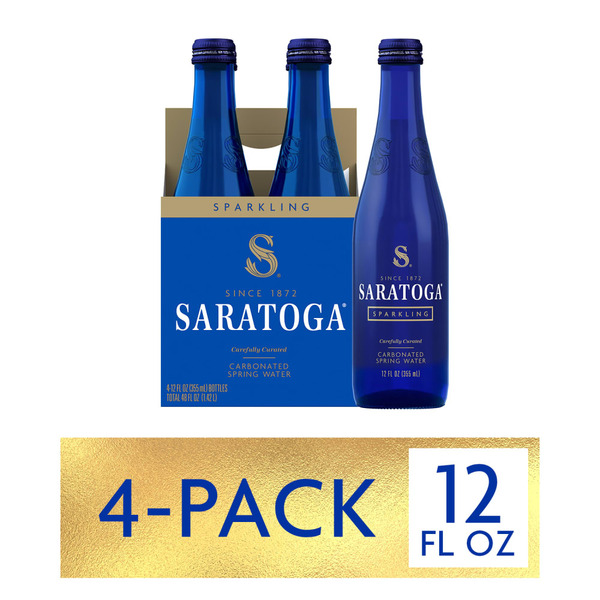 SARATOGA Sparkling Spring Water, Glass Water Bottle, 12 Oz, Pack of 4