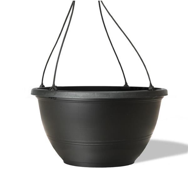 Style Selections 12.01-in W x 12.01-in L x 7.01-in H Black Recycled plastic Round Indoor Hanging planter