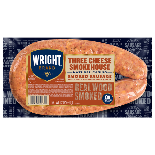 Wright Natural Casing Smoked Three Cheese Smokehouse Sausage