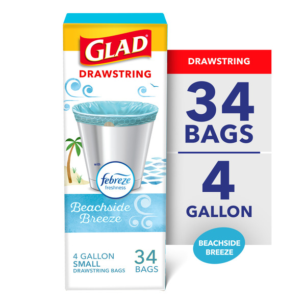 ブレッシュ Breash 4袋 Glad Small Kitchen Drawstring Trash Bags, Febreze Beachside Breeze
