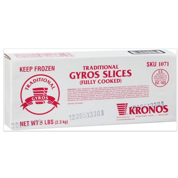 Frozen Kronos - Cooked Beef & Lam Gyro Slices- 5 lb