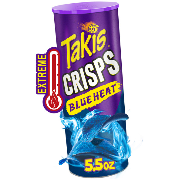 Takis Blue Heat Crisps 5.5 oz Sharing Size Can, Hot Chili Pepper Flavored Extreme Spicy Potato Crisps