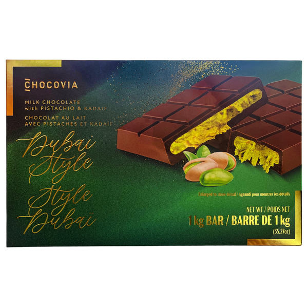 Chocovia Dubai Style Milk Chocolate Bar with Pistachio & Kadaif 1 kg