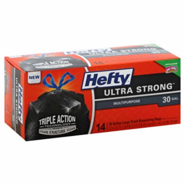 Safeway Hefty Trash Bags, Multipurpose, Drawstring, Large, 30 Gallon