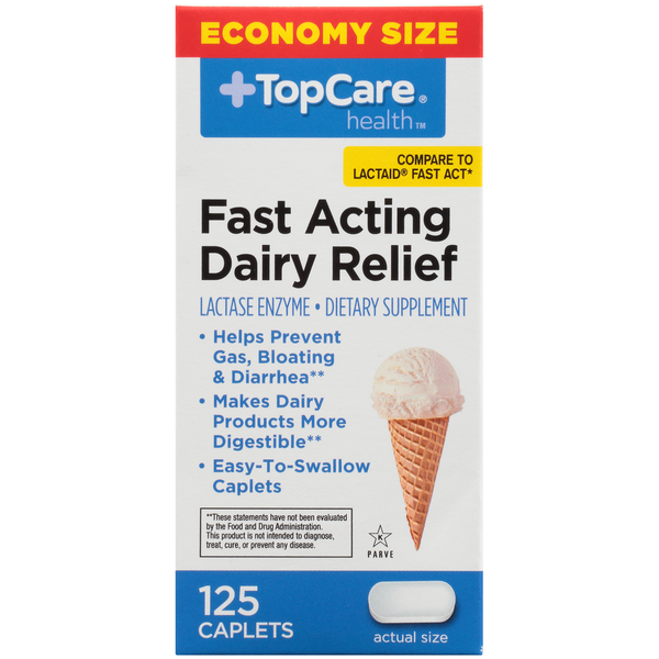 Top Care Fast Acting Dairy Relief Lactase Enzyme Dietary Supplement