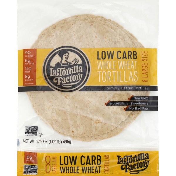 La Tortilla Factory Tortillas, Whole Wheat, Low Carb, Large Size (8 ct