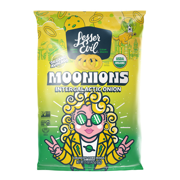 Lesser Evil Organic Moonion Intergalactic Onion Corn Rings, 15 oz