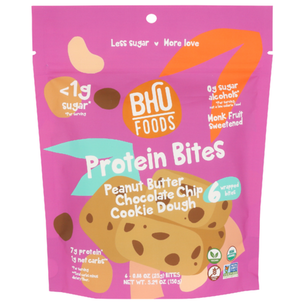 Bhu Foods Organic Peanut Butter Chocolate Chip Cookie Dough Keto Bites 6 Pack