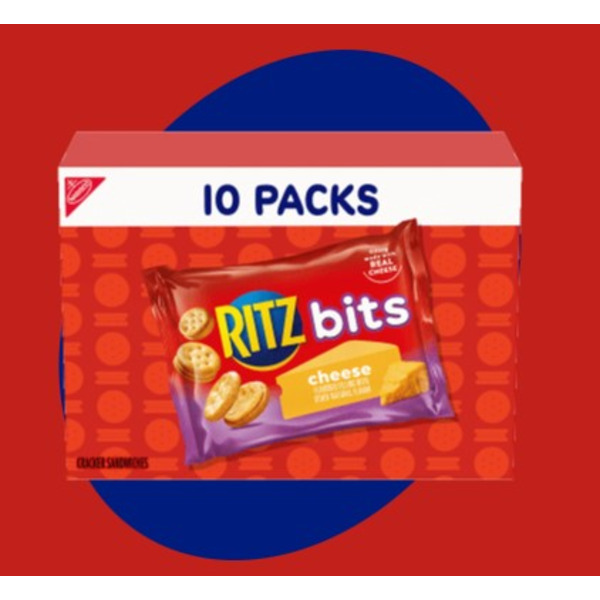 RITZ Bits Cheese Sandwich Crackers, Lunch Snacks, 10 Snack Packs