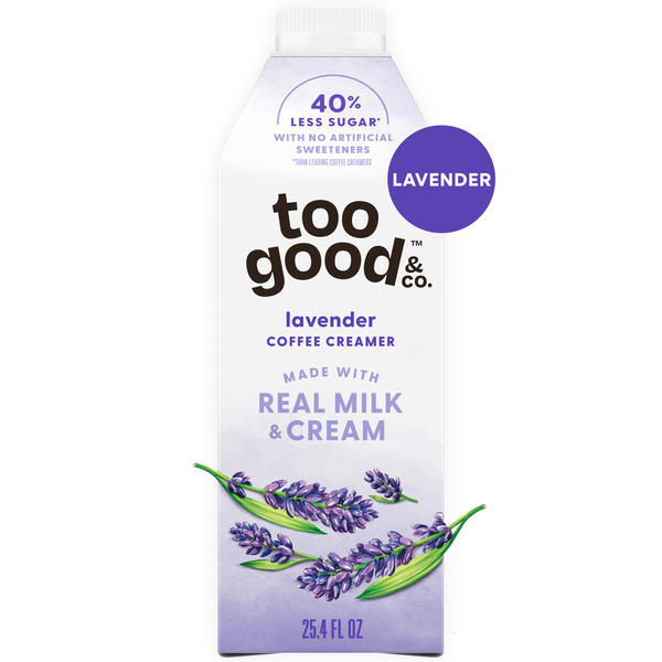 Too Good & Co. Lavender Coffee Creamer, Flavored Creamer Made with Real Milk and Cream, Tastes Great in Iced Coffee and Cold Brew, 25.4 fl oz