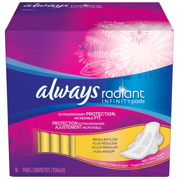 Always Radiant Regular with wings, scented Pads (16 ct) from Walmart Instacart