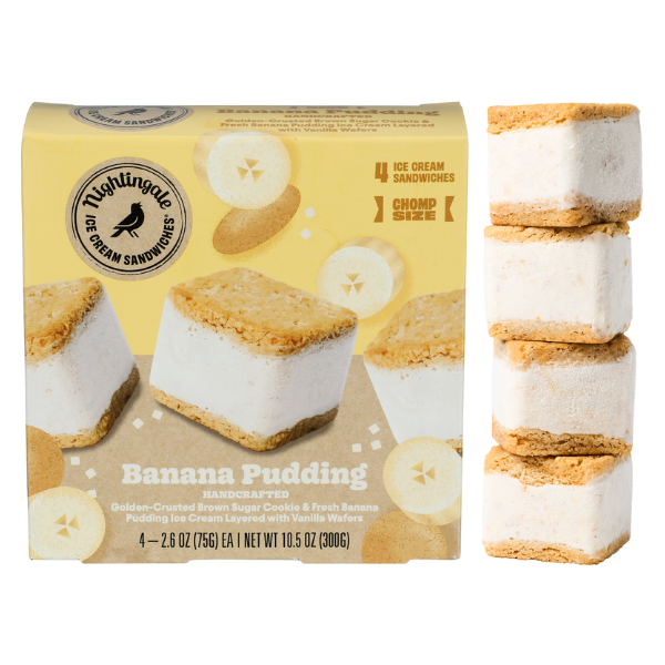 Nightingale Ice Cream Banana Pudding, Chomp Size, Ice Cream Sandwiches