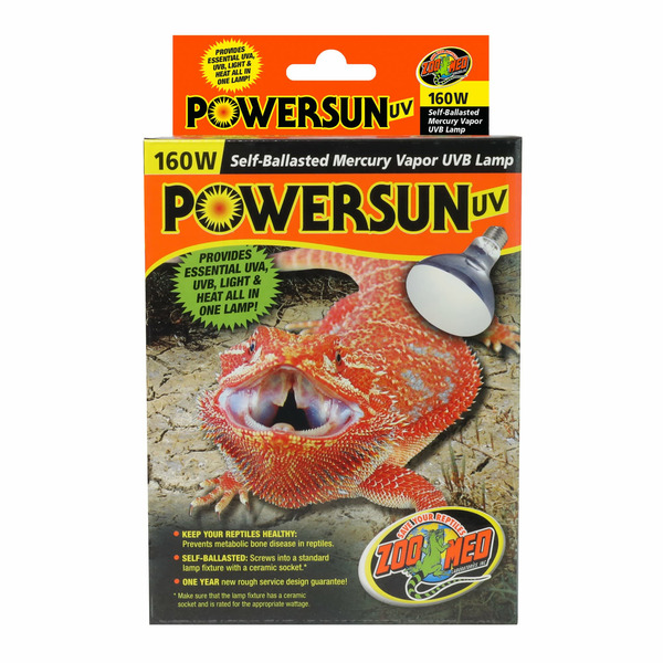 Zoo Med 160 Watt Power Sun UV Self-Ballasted Mercury Vapour UVB Lamp for Reptiles