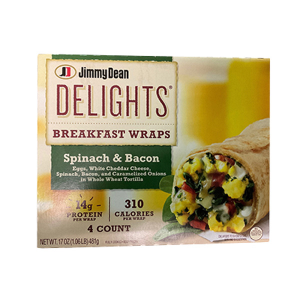 Jimmy Dean Breakfast Wrap, Spinach & Bacon, Frozen, 4 Count