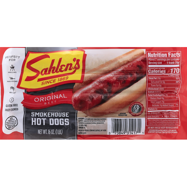Sahlen's Hot Dogs, Original Beef, Smokehouse (16 oz) Instacart