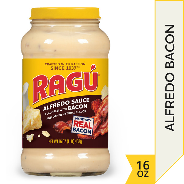 Ragu Alfredo Sauce Flavored with Bacon, Zero Sugar, Real Cheese and Real Bacon Bits, 16 oz