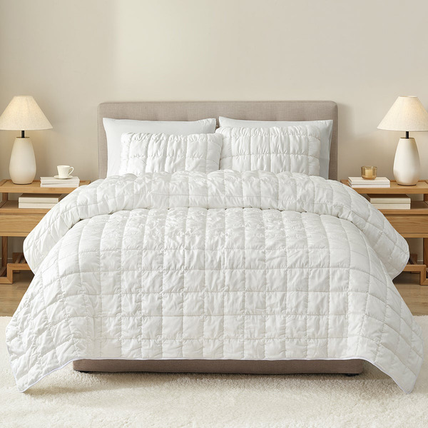 Nestwell Full/Queen Tencel Puff Comforter 4-Piece Set, 90 x 90 in - Bright White